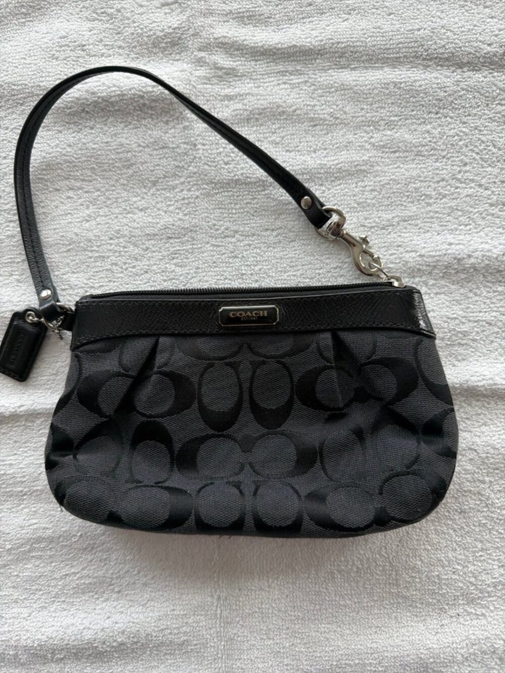 Coach Black Signature Jacquard Wristlet